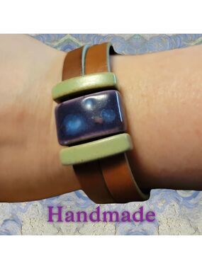 Leather Bracelet Ceramic Sliders #B17